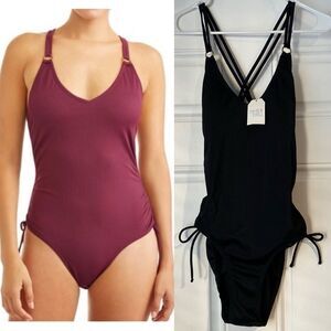 NWT Time and Tru Missy Side Shirred One Piece Black Size M